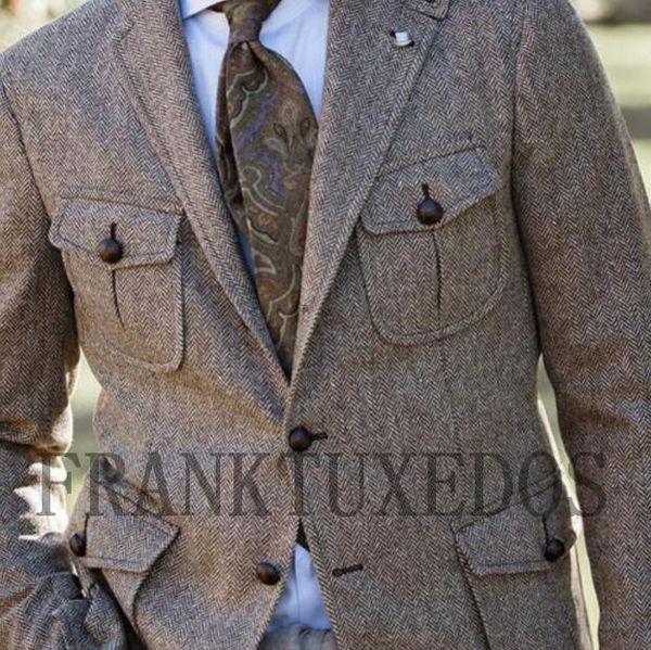 

men's suits & blazers vintage wool hunting coat men multi pocket american work suit herringbone tweed jacket spring and autumn trend bl, White;black