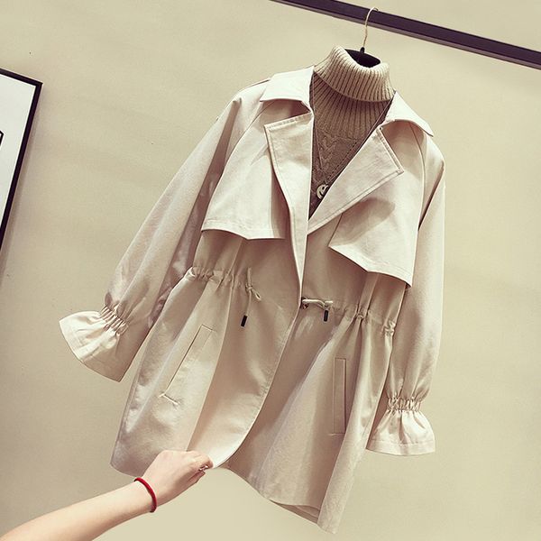 

women's trench coats autumn fashion large clothes 200kg fat sister loose belly covering short windbreaker female coat vintage 8700 3box, Tan;black