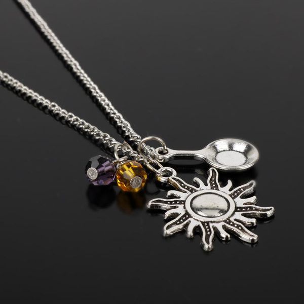 

pendant necklaces animation movie tangled rapunzel metal necklace female sun crystal fashion sweater chain accessories, Silver