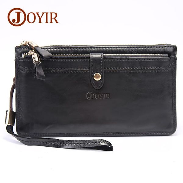 

wallets joyir genuine leather men double zipper design business male wallet fashion purse card holder long clutch 9002, Red;black