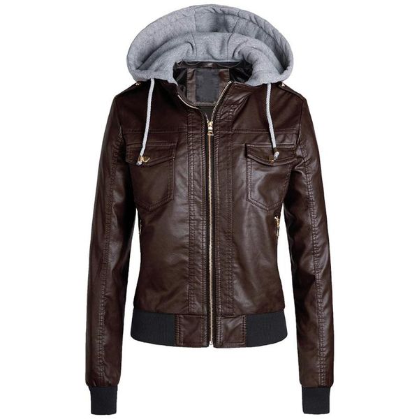 

women's leather & faux women pu jackets zipper motorcycle coat autumn winter warm outerwear mujer, Black