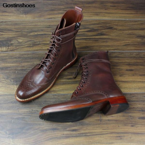 

boots genuine leather sole brogue men goodyear gentleman custom-made, Black