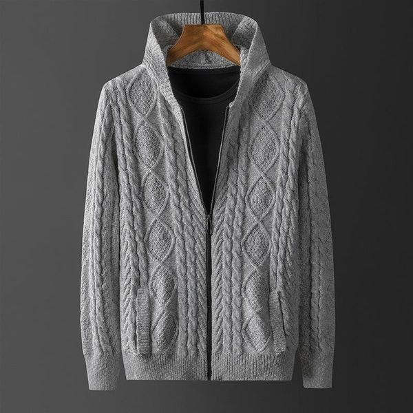 

men's jackets brand 100% cotton twisted knit cardigan sweaters zip up slim fit jacket men casual knitted coat with hoodie pockets xxxxl, Black;brown