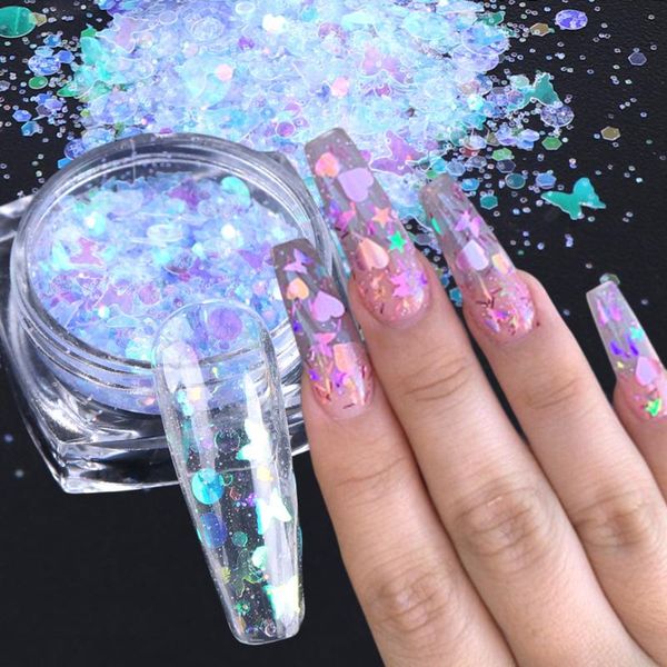 

box ab color flakes nail sequins ultra thin butterfly/heart for glitter art decor uv gel diy decorations, Silver;gold