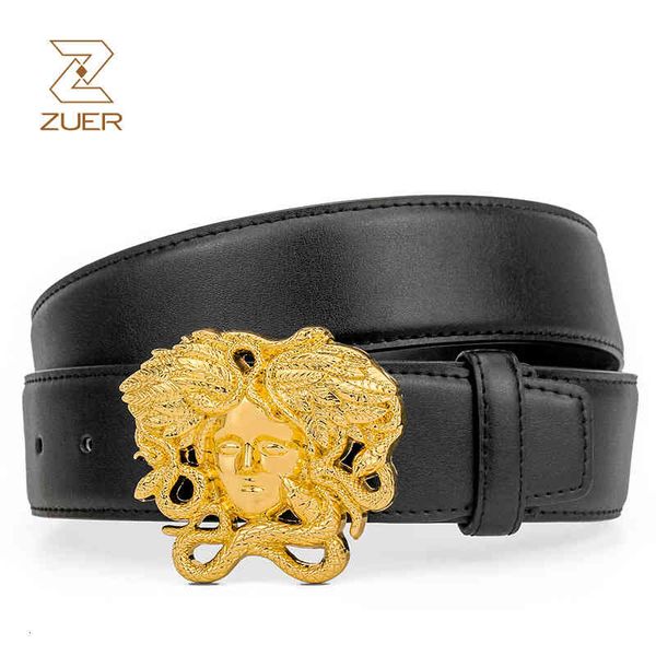

belts buckles zuer men's brand snakehead cowhide medusa head, Black;brown