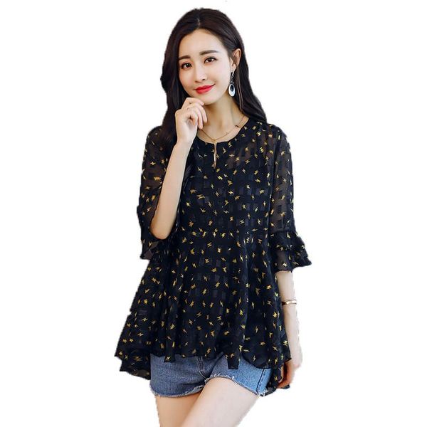 

women's blouses & shirts chiffon shirt female summer 2021 korean loose large size floral trumpet sleeve casual blouse lq142, White