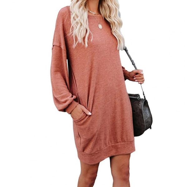 

casual dresses dress solid color pockets women round neck long sleeve streetwear loose simple robe femme vetement 2021, Black;gray