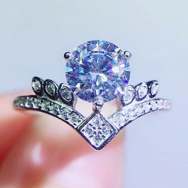 

cluster rings per jewelry moissanite big ring crown style 1ct gemstone 925 sterling silver fine q204175, Golden;silver