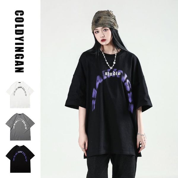 

men's t-shirts coldyingan hip hop loose summer men t-shirt english letter print lovers tshirt short sleeve for and women cotton top, White;black