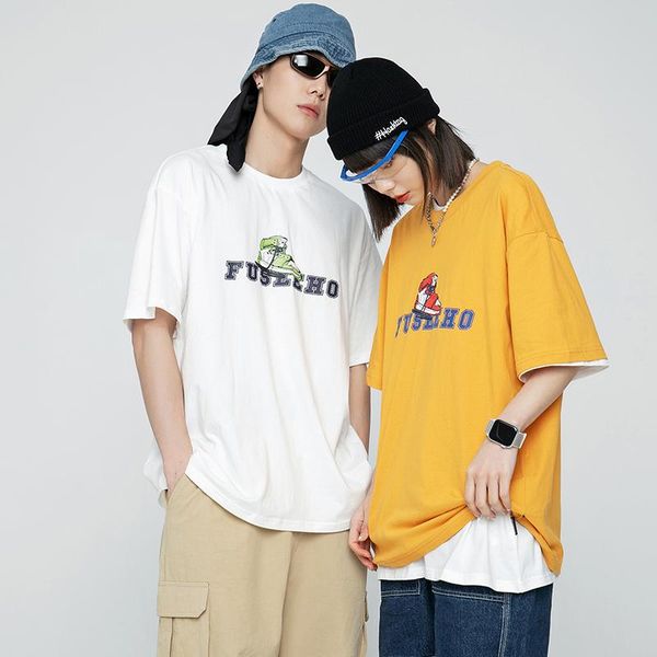 

men's t-shirts summer hiphop short sleeve loose comfortable t-shirt clothes harajuku streetwear oversized chic handsome lovers tee, White;black