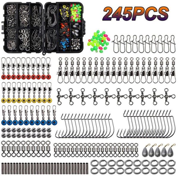 

fishing accessories 245pcs/box kit including hooks beads swivels snap sinker weight terminal tackle