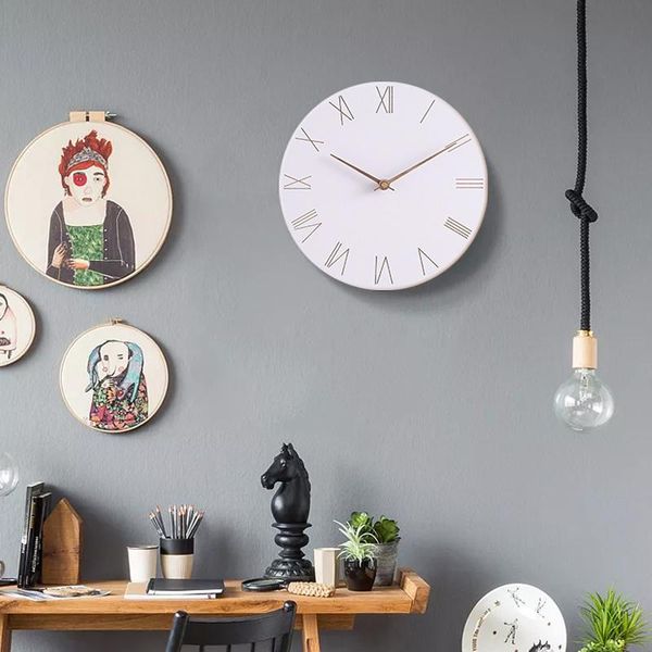

wall clocks white wood clock modern minimalist nordic living room home decoration accessories mute quartz