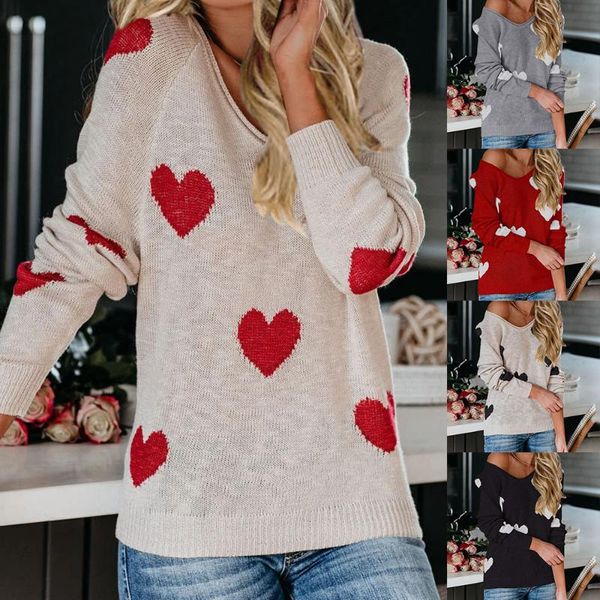 

women's sweater women o-neck long sleeve knitwear heart shape pullover blouse winter sweaters, White;black