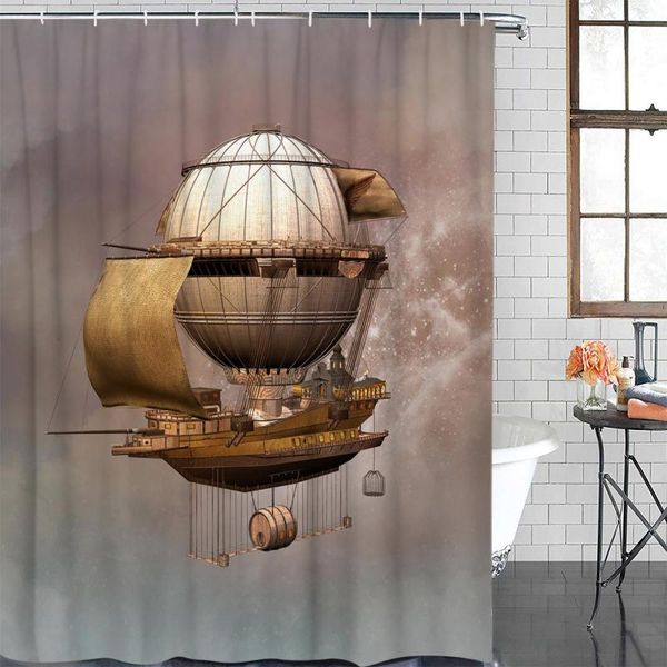 

shower curtains steampunk airship retro style curtain polyester fabric bathroom home decor waterproof with hooks