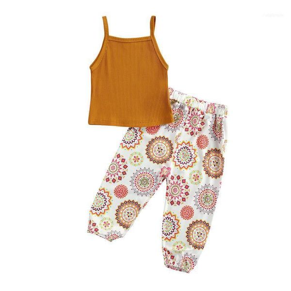 

clothing sets 1-5 years kids girls summer tracksuit set spaghetti straps vest + floral leopard print casual pants outfits for1, White