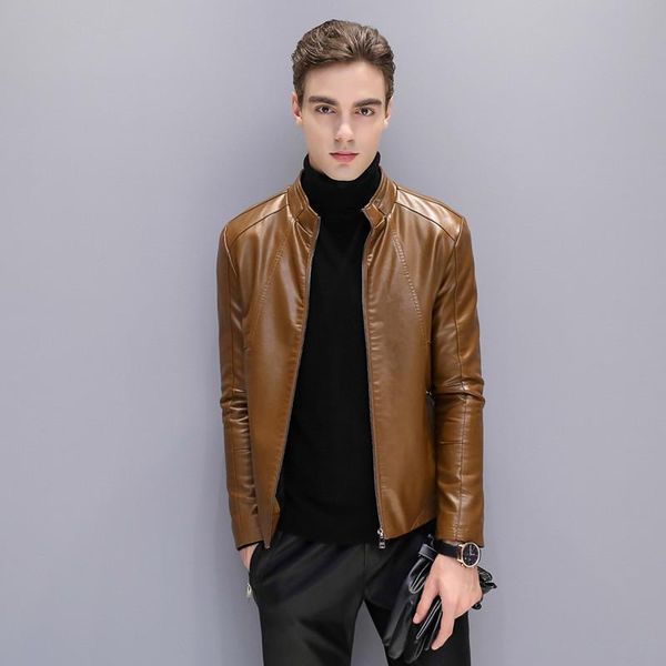 

men's fur & faux leather 2021 explosion tide sleeve jacket short stand collar fashion motorcycle, Black