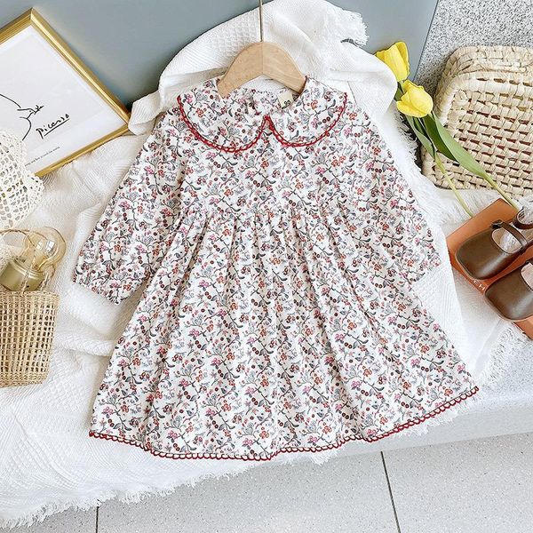 

girl's dresses fall girls dress long sleeve spring kids floral children princess toddler girl clothing 2-7 years old, Red;yellow