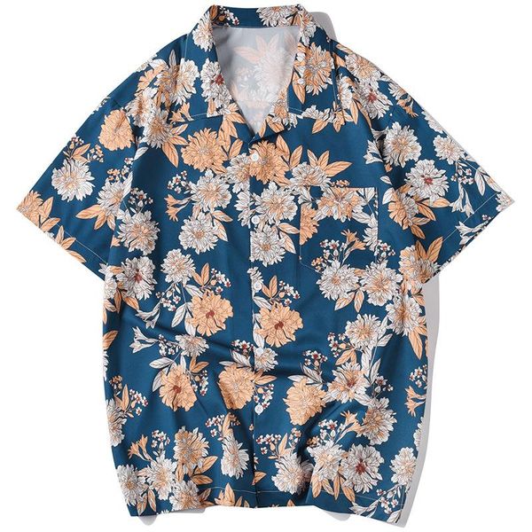 

men's casual shirts leviortin mens tide hawaiian shirt vintage blue flowers print harajuku blouse brand loose short sleeve men beach we, White;black