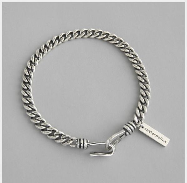 

vintage 925 sterling silver bracelets for men women fashion bracelet hand retro punk chain link charm link,, Black