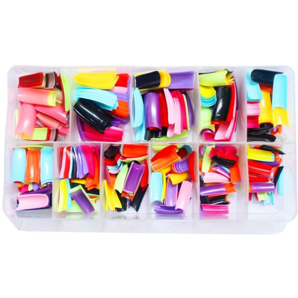 

500pcs/set colorful fake nail art tips long ballerina coffin nails full cover fasle tip manicure tools salon supply false, Red;gold