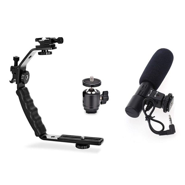 

set l bracket padded handheld holder & 1 3.5mm professional stereo camera microphone stabilizers
