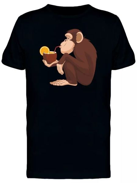 

chimpanzee drinking coconut men's tee -image by shutterstock, White;black