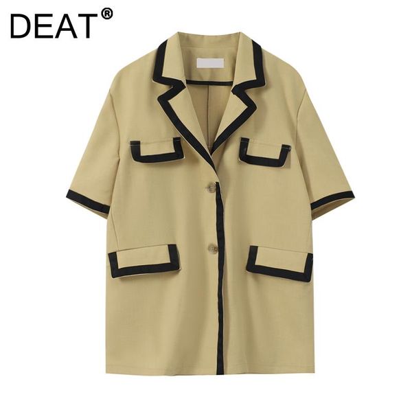 

women's suits & blazers [deat] 2021 summer fashion tide coat short sleeve single-breasted turn-down collar splicing loose blazer women, White;black