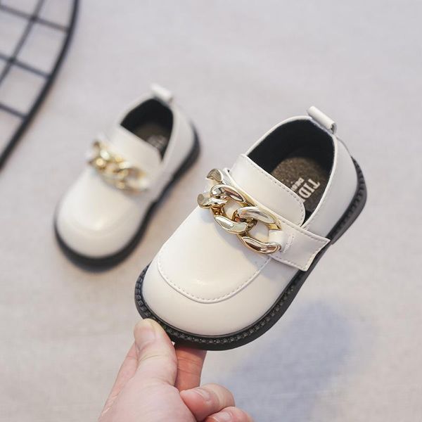 

flat shoes spring autumn children' leather fashion chain girls baby british style comfortable infant princess, Black;grey