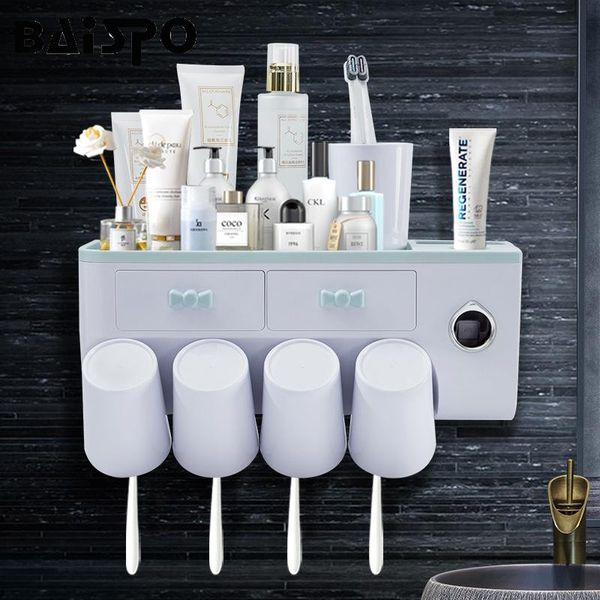 

bath accessory set baispo automatic toothpaste dispenser squeezer wall storage rack toothbrush holder with cup bathroom accessories