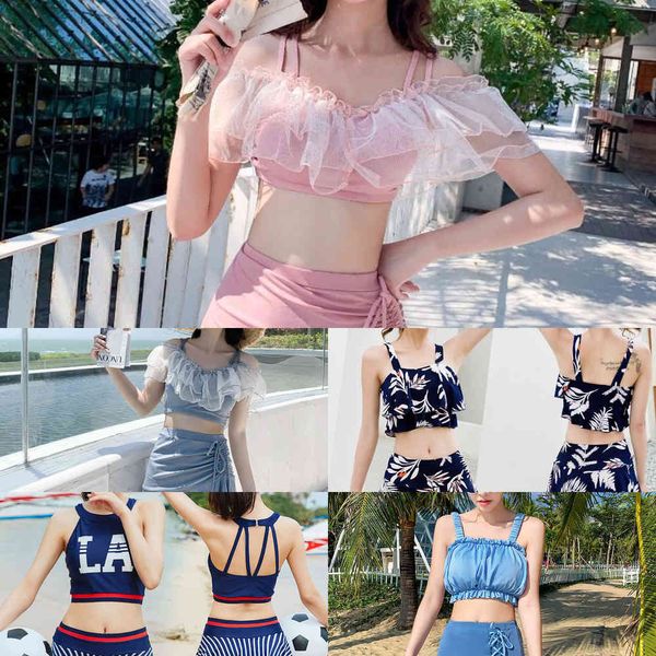 

version 2021 new slim split women's small korean frh conservative flat angle student girl swimsuit2021, White;black