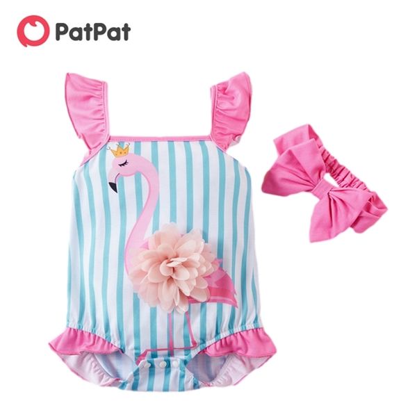 

arrival 2pcs baby girl sling flamingo striped romper 210528, Blue
