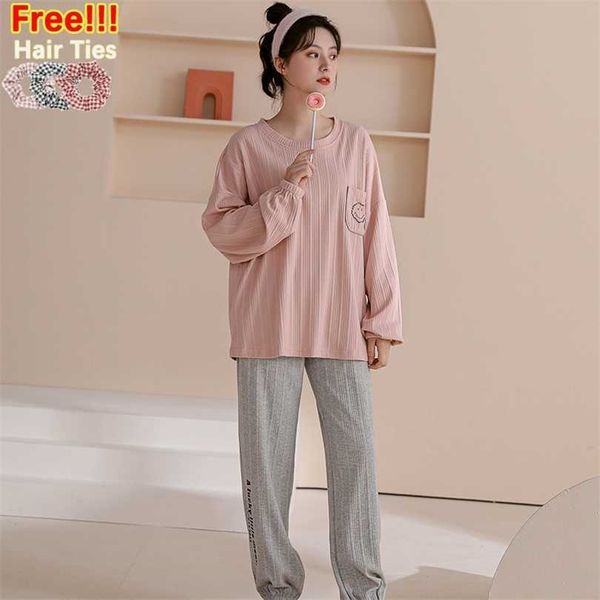 

atuendo autumn fashion solid pink pajama sets for women 100% cotton pjs atoff home sleepwear casual satin soft loungwear 211126, Black;red