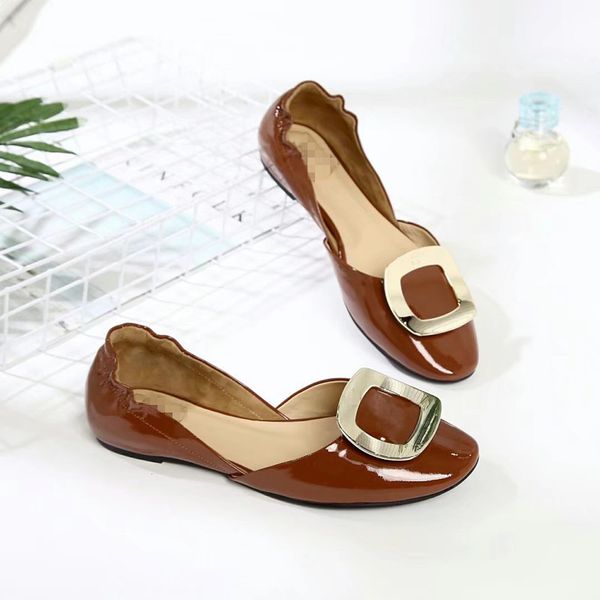

2021 designer womens office flat shoes sandals single 35-41 leather metal buckle jewelry exquisite technology, Black