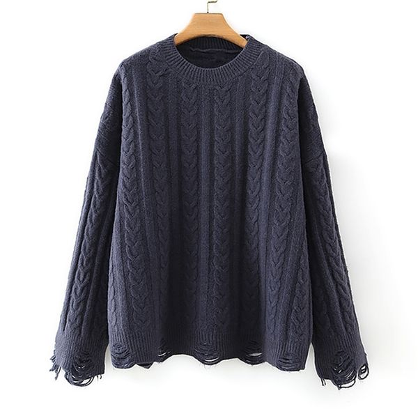 

spring 100% polyester o-neck loose solid frayed pullover casual women sweater 210524, White;black