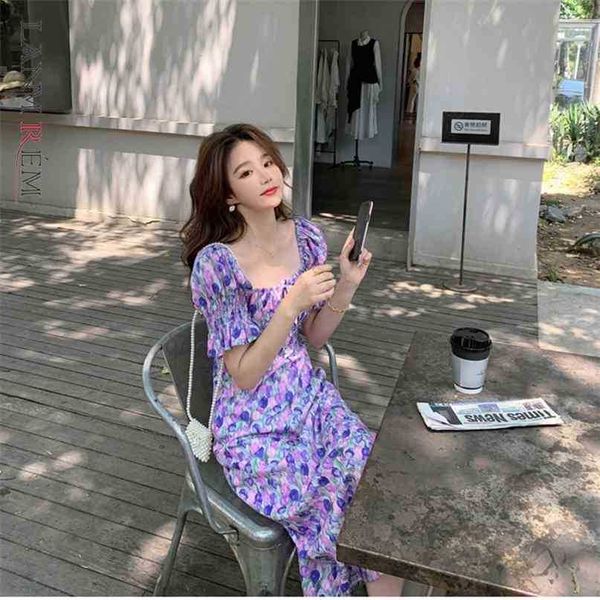 

women's purple print dress square neck short sleeve temperament high street slim fashion trendy summer 2e1258 210526, Black;gray