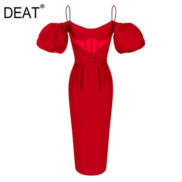 DEAT Frauen High-End-Brokat Sexy elegantes Abendkleid Länge Temperament Mode Frühling Sommer 13D142 210527