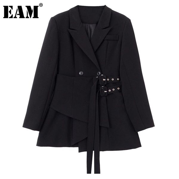 

women's suits & blazers [eam] women black irregular belt long blazer lapel sleeve loose fit jacket fashion tide spring autumn 2021 1de0, White;black