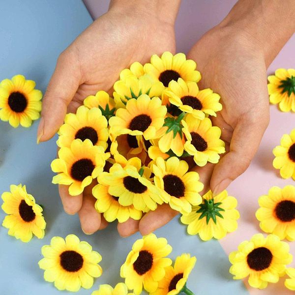 

decorative flowers & wreaths 4.5cm artificial sunflower flower head mini diy wreath scrapbook crafts fake wedding party home garden decor