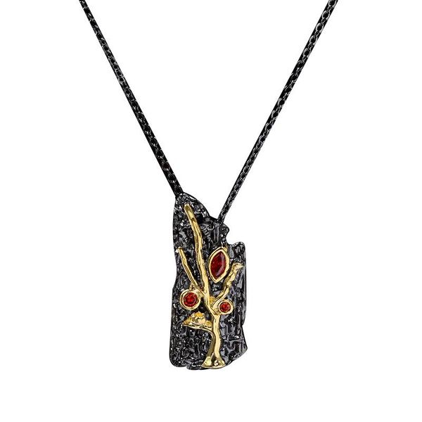 

pendant necklaces ajojewel italian craft red cz plant necklace vintage luxury golden black women's fashion gift, Silver
