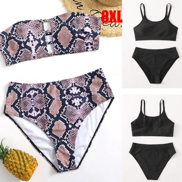 

women's swimwear 2022 plus size 8xl leopard bikini women female swimsuit two-pieces set bather bathing suit, White;black