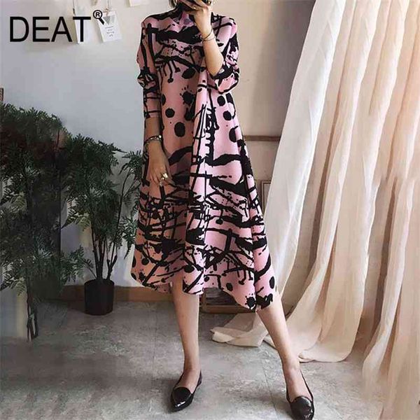 

deat pleated dress women seven sleeve elegant striped banquet vintage new summer fashion high end fold clothing ar544 210331, Black;gray
