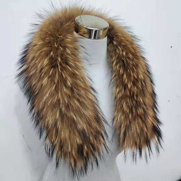 

women winter real raccoon fur collar 75*16cm brown with orange fashion warm furry large size scarf shawl wraps men jackets decor h0923, Silver