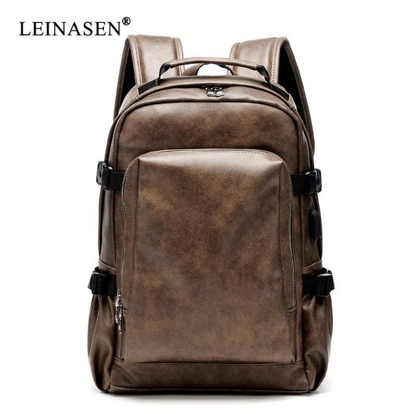 

backpack pu leather travel 14inch notebook lapmale large capacity for men and women casual bags