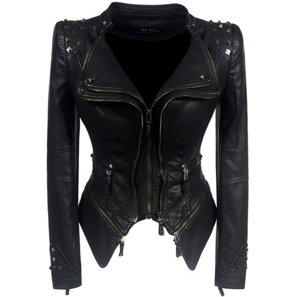 

leather jacket women femme veste chaqueta mujer motorcycle 211007, Black