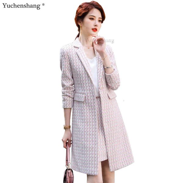 

women's suits & blazers new arrival winter women girl long thick fabric plaid blazer fashion jackets pale pink blue casual ladi, White;black