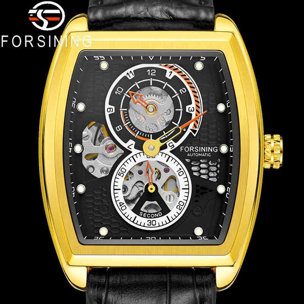 

automatic mechanical military male clock fire luxury gold leather skeleton man 8218, Slivery;brown