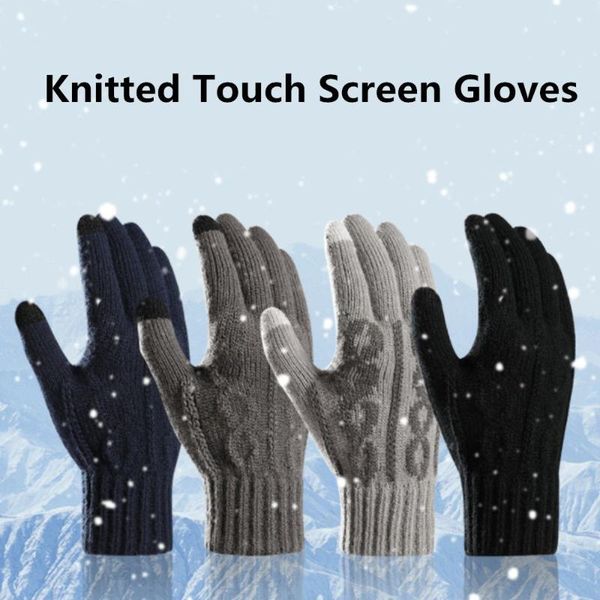 

sports gloves fashion plus velvet men women elastic thick warm knitted arm warmers touch screen mittens, Black