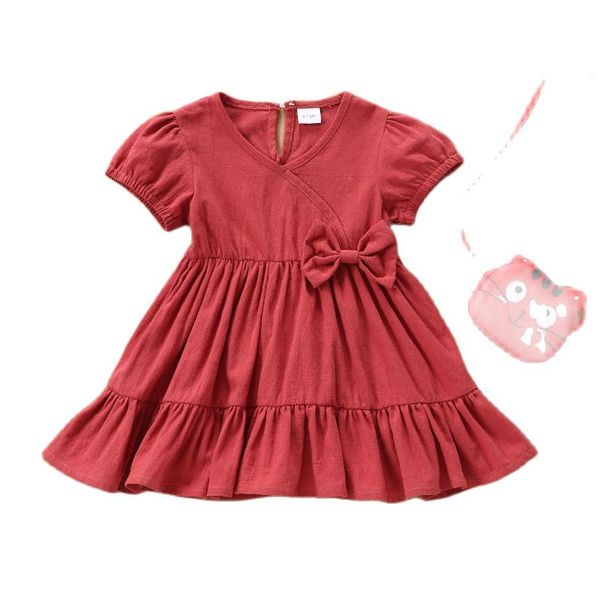 

girl's dresses baby girl clothes dress toddler summer short-sleeved red color bow girls princess party, Red;yellow