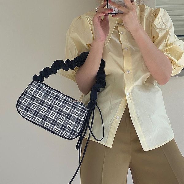 

evening bags women nylon small purse handbags fashion simple plaid female drawstring strap shoulder retro ladies underarm bag tote