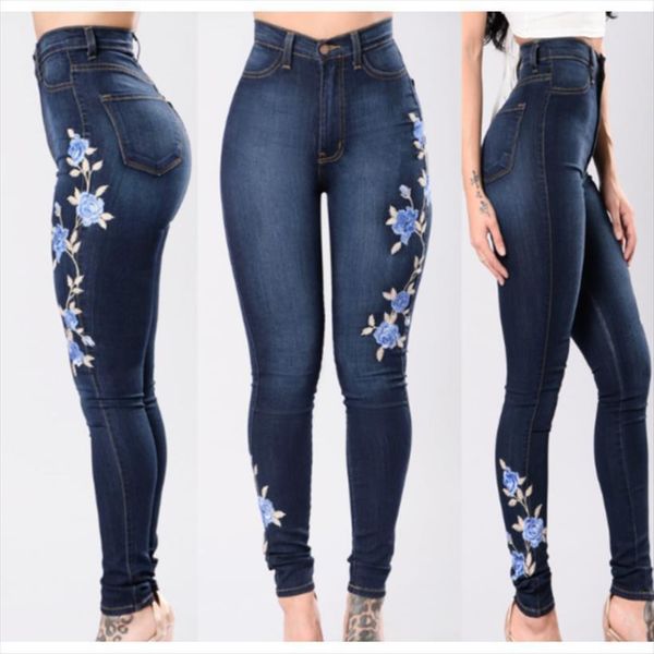 

stretch embroidered jeans elastic blue women short flower pencil denim pants rose pattern pantalon femme, White;black